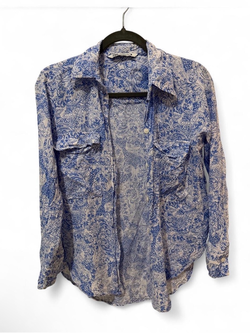 Blue Paisley Women Lightweight Button-Up Shirt Jacket